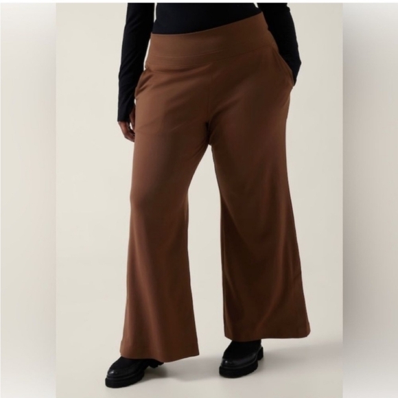 Athleta Venice Brown Wide Leg Side Slit Pants Pull on - Picture 1 of 12